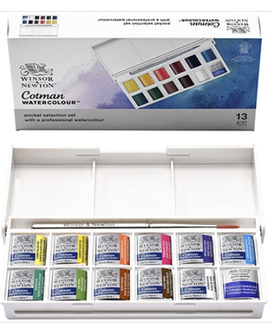 Acquerelli Cotman mezzi godet sketchers 12 colori con mini pennello